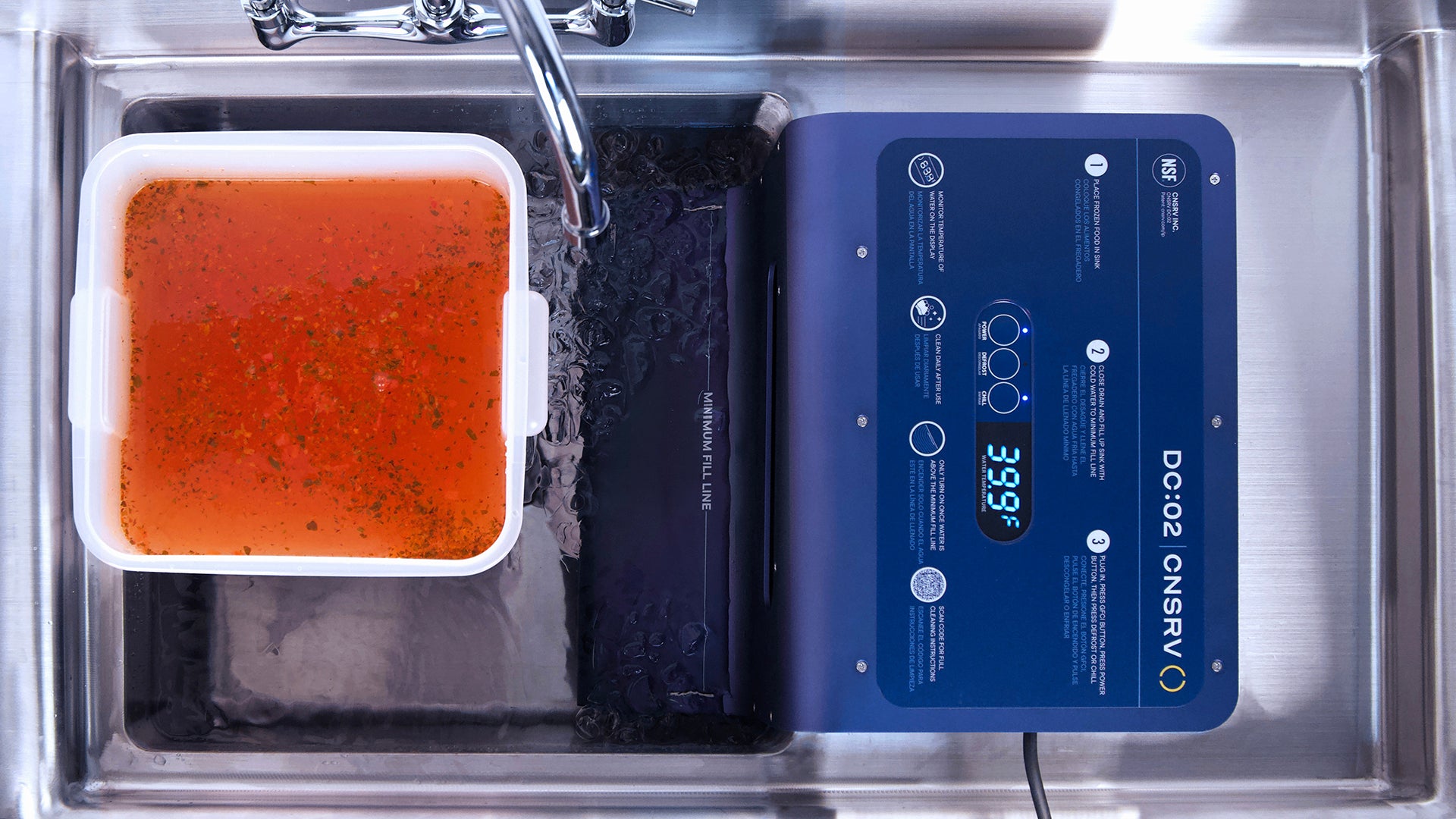 CNSRV DC:02 Gen2 chilling food to FDA health code standards in commercial kitchen prep sink